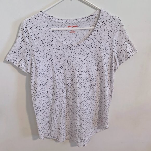 Joe Fresh Scoop Neck Tshirt White with Black Dots size Medium - Picture 2 of 6